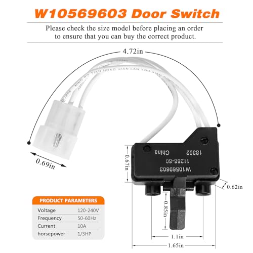 Blutoget W10569603 Dryer Door Switch by Blutoget - Compatible for Whirlpool May-tag Ken-more Crosley Dryer & Washer Dryer Switch - W10569603 Door Switch Replace AP6023103 WPW10569603 PS11756443 EAP11756443 - Image 5