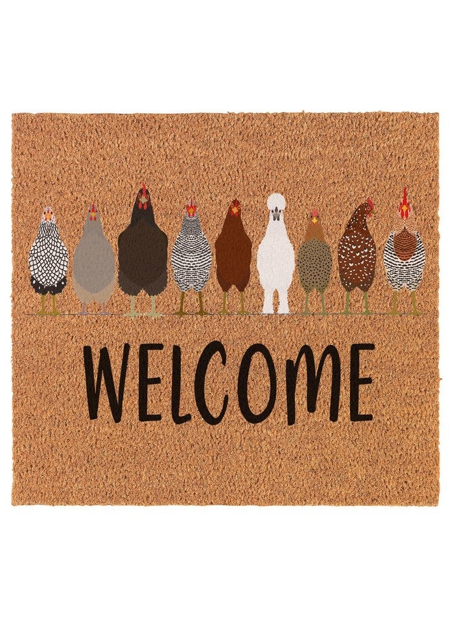 mip Welcome Doormat Coco Coir Door Mat Gift Welcome Chickens Farm White (24" x 16") - Image 1