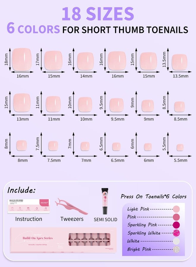 EBANKU Press On Toenails Short, 216 Pcs Square Toe Nail Tips Solid Color False Toenails 18 Sizes Press On Nails Full Cover Nail Tips for Nails DIY Salon Home - Image 2