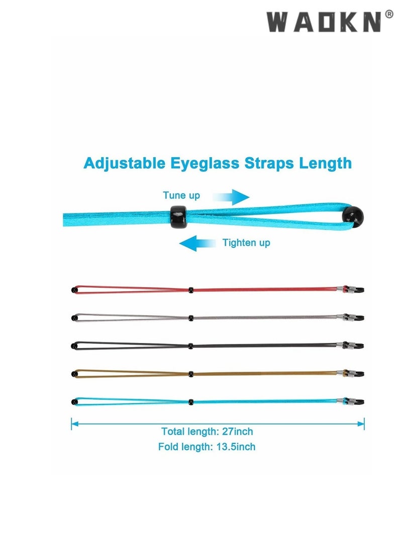 WAOKN - 5PCS Leather Eyeglass Straps, Adjustable Eyewear Retainers, Non-slip Eyeglass Chains Lanyard, Silicone Eyeglasses Sports Rope,Sport Sunglass Retainer Holder Strap for Men Women Kids - Image 1