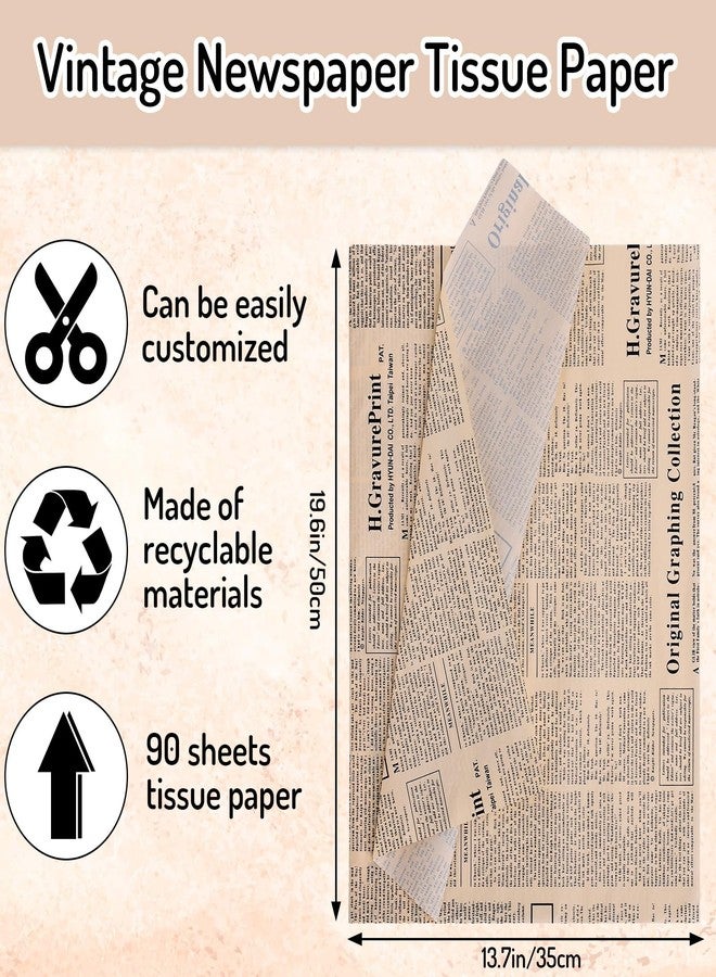 Whaline 90 Sheets Vintage Newspaper Tissue Paper Old Newsprint Gift Wrapping Paper Pastel Retro Kraft Magazine DIY Art Craft Paper for Wedding Birthday Party Supplies, 13.7 x 19.6 Inch - Image 2