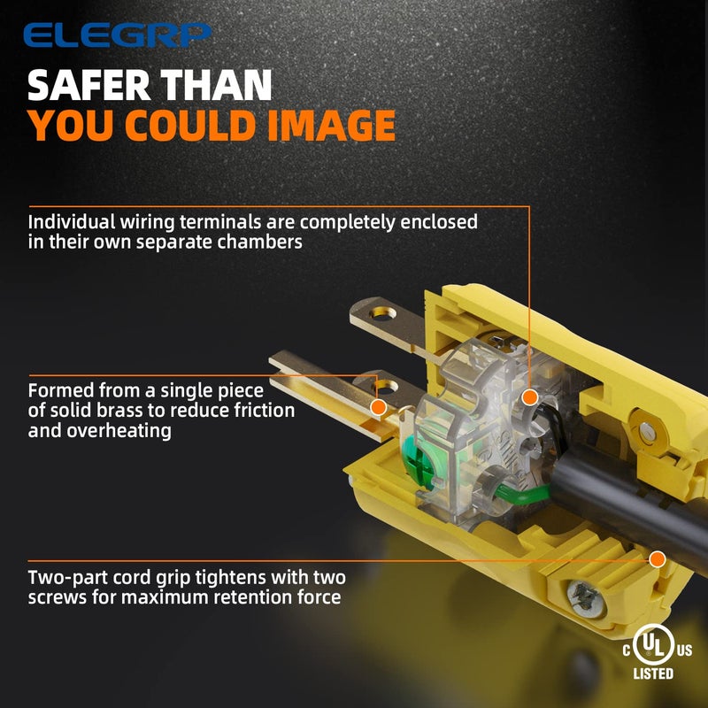 ELEGRP 15 Amp 125 Volt NEMA 5-15P 2 Pole 3 Wire Grounding Straight Blade Electrical Plug Replacement Cord Outlet Commercial Grade, Yellow, 5 Pack - Image 3