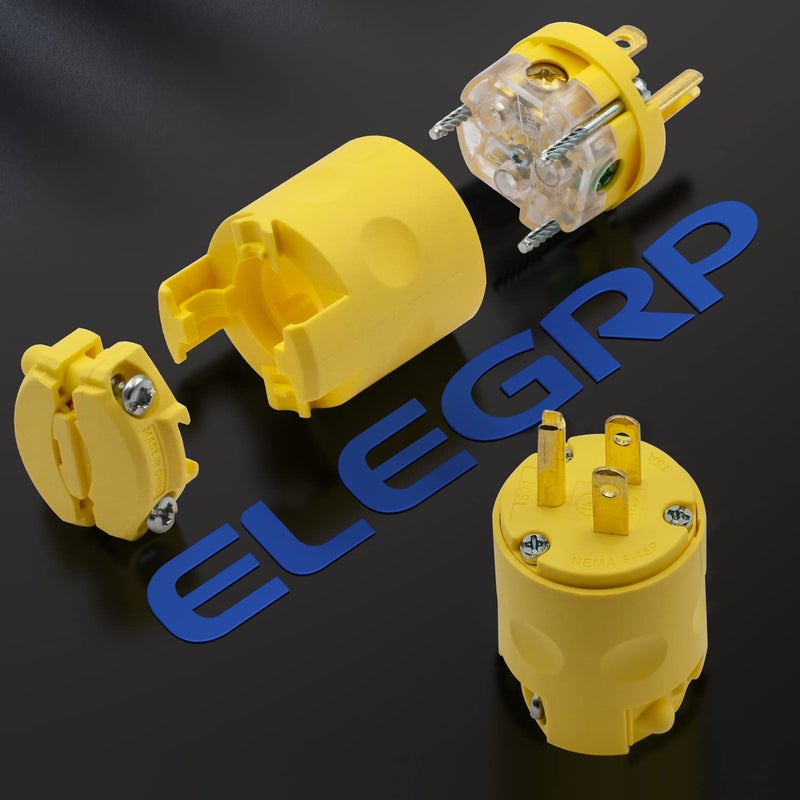 ELEGRP 15 Amp 125 Volt NEMA 5-15P 2 Pole 3 Wire Grounding Straight Blade Electrical Plug Replacement Cord Outlet Commercial Grade, Yellow, 5 Pack - Image 5