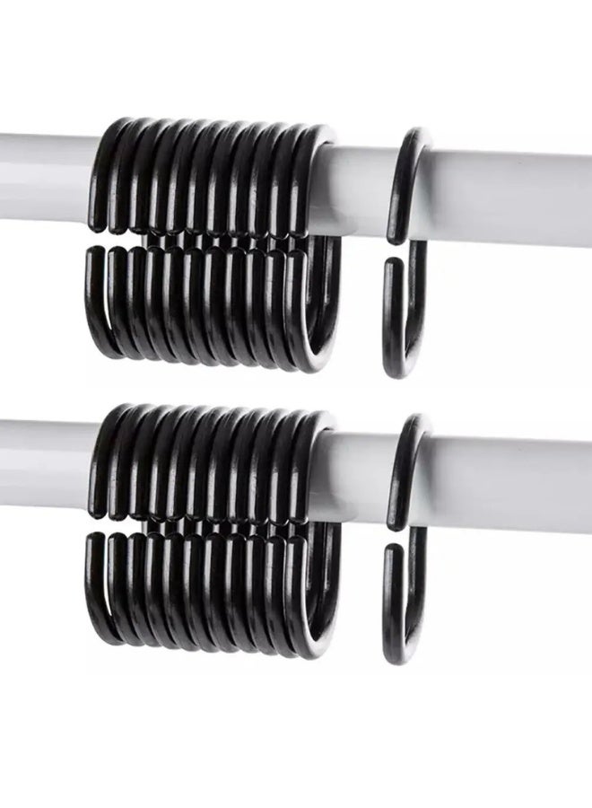 ستارة الحمام السنانير C شكل دش الستار خواتم للحمام دش رود نافذة الستائر شماعات (أسود، 24 حزمة) - Image 1