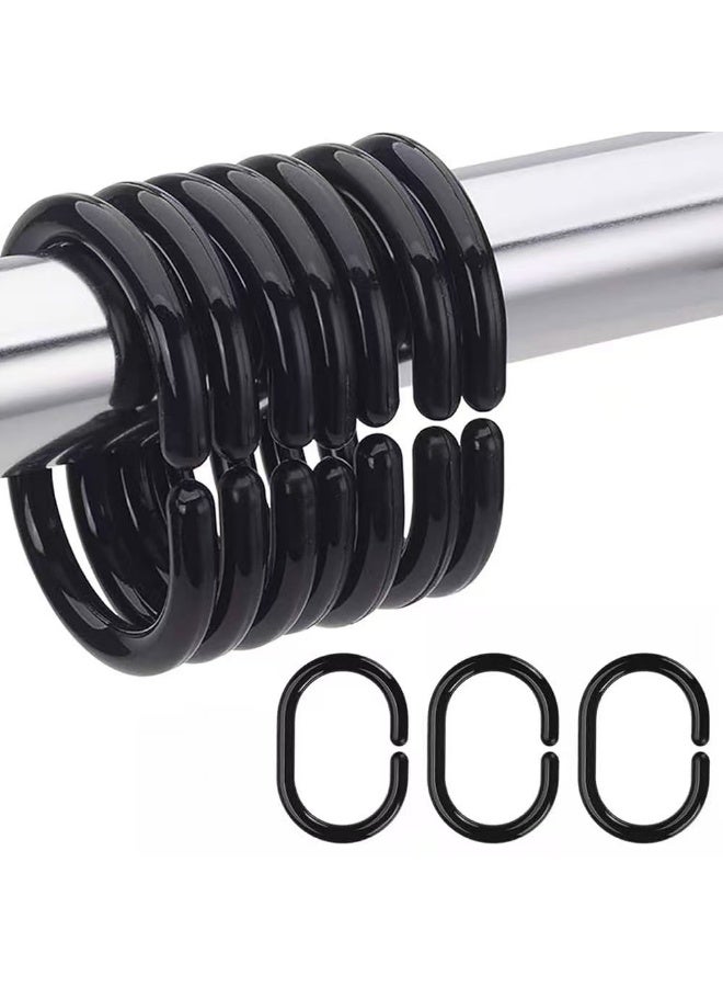 ستارة الحمام السنانير C شكل دش الستار خواتم للحمام دش رود نافذة الستائر شماعات (أسود، 24 حزمة) - Image 2