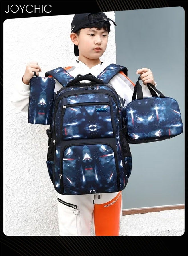 Joychic حقائب ظهر مدرسية غير رسمية للأطفال في المرحلة الابتدائية متينة وخفيفة الوزن حقيبة مدرسية قابلة للتنفس مجموعة حقيبة ظهر فضاء سماء مرصعة بالنجوم مع حقيبة غداء - Image 1