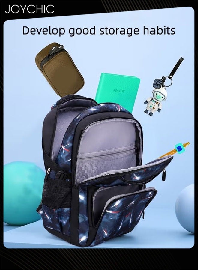 Joychic حقائب ظهر مدرسية غير رسمية للأطفال في المرحلة الابتدائية متينة وخفيفة الوزن حقيبة مدرسية قابلة للتنفس مجموعة حقيبة ظهر فضاء سماء مرصعة بالنجوم مع حقيبة غداء - Image 2
