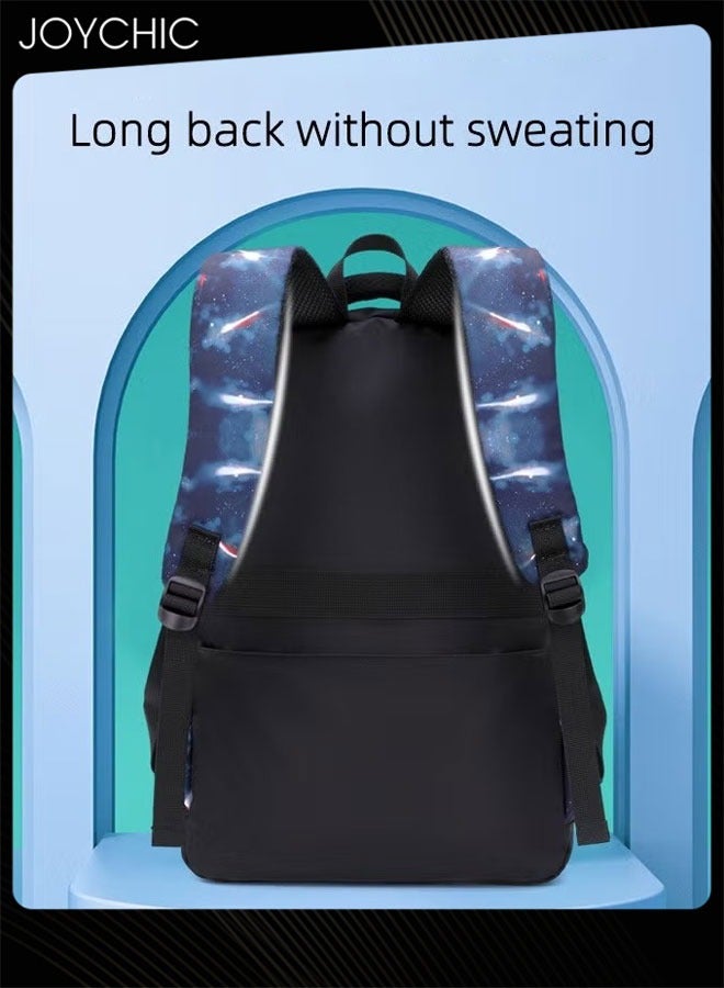 Joychic حقائب ظهر مدرسية غير رسمية للأطفال في المرحلة الابتدائية متينة وخفيفة الوزن حقيبة مدرسية قابلة للتنفس مجموعة حقيبة ظهر فضاء سماء مرصعة بالنجوم مع حقيبة غداء - Image 3