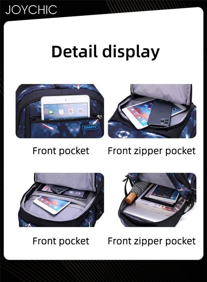 Joychic حقائب ظهر مدرسية غير رسمية للأطفال في المرحلة الابتدائية متينة وخفيفة الوزن حقيبة مدرسية قابلة للتنفس مجموعة حقيبة ظهر فضاء سماء مرصعة بالنجوم مع حقيبة غداء - Image 4