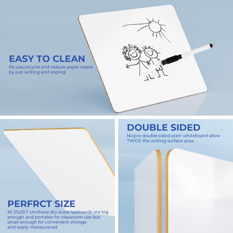 Nicpro 9 x 12 inches Lapboard Small Dry Erase Lap Board Double Sided with 3 Water-Based Pens Learning Mini Whiteboard Portable for Kid Student and Classroom Use - Image 3