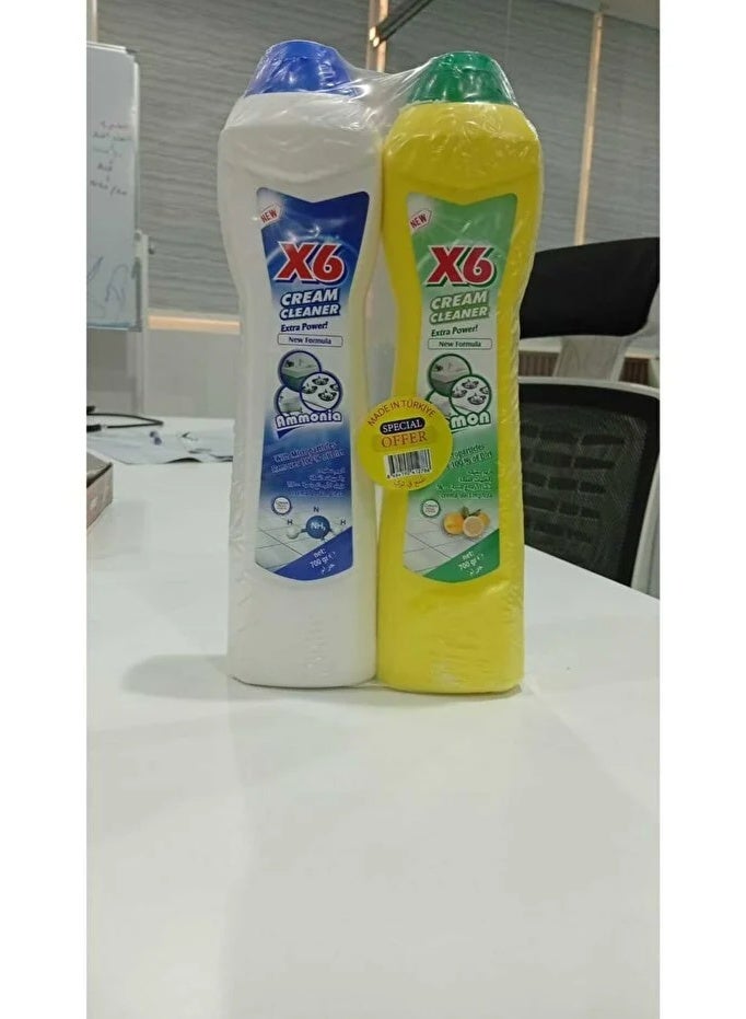 منظف ​​كريمي X6 برائحة الليمون والأمونيا - عبوة من قطعتين (700 غرام) | مزيل قوي للبقع والشحوم وبقايا الصابون