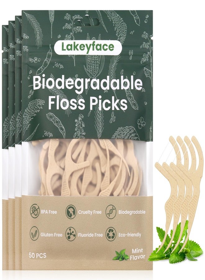Lakeyface Biodegradable Dental Floss Picks 200 Count, Plant Based Eco-Friendly Dental Floss Picks for Adults, Tear Resistant Dental Floss Picks with Wide Handles - Image 1