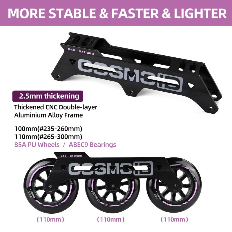 COSMOID Adult Inline Skate - COSMOID High Performance Roller Skates Blades for Women & Men, 3 Wheels 110mm Metal Frame,Indoor Outdoor and Fitness Black - Image 3