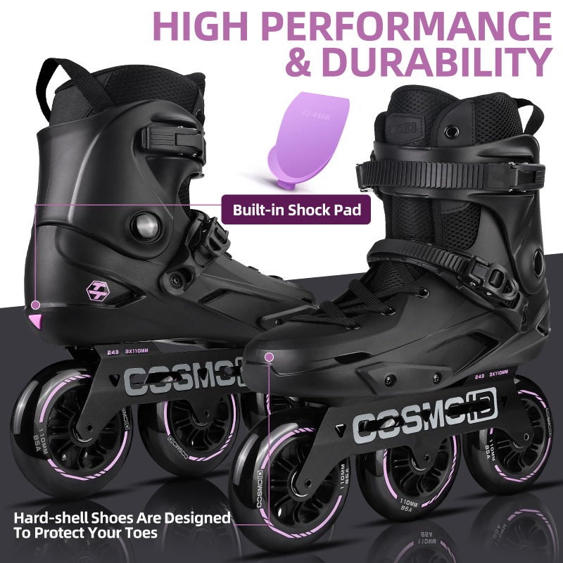 COSMOID Adult Inline Skate - COSMOID High Performance Roller Skates Blades for Women & Men, 3 Wheels 110mm Metal Frame,Indoor Outdoor and Fitness Black - Image 5