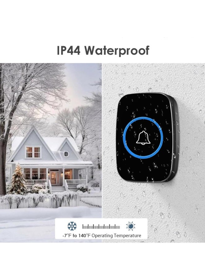 Wireless Doorbell, Waterproof Door Bell Kit, Distinguish Front and Rear Doors, Over 1000 feet Range and 60 Chime, 5 Levels Volume and LED Flash, for Home Office Classroom - Image 5