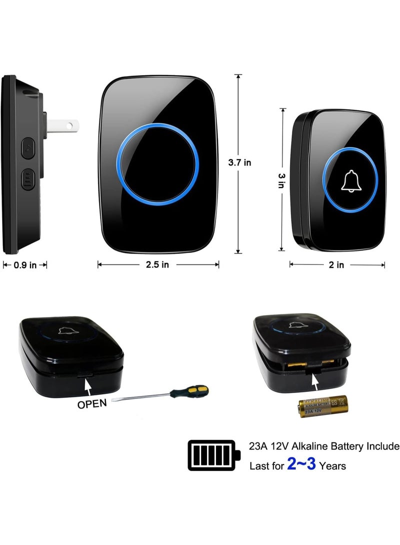 Wireless Doorbell, Waterproof Door Bell Kit, Distinguish Front and Rear Doors, Over 1000 feet Range and 60 Chime, 5 Levels Volume and LED Flash, for Home Office Classroom - Image 2