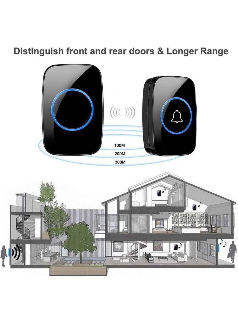 Wireless Doorbell, Waterproof Door Bell Kit, Distinguish Front and Rear Doors, Over 1000 feet Range and 60 Chime, 5 Levels Volume and LED Flash, for Home Office Classroom - Image 3