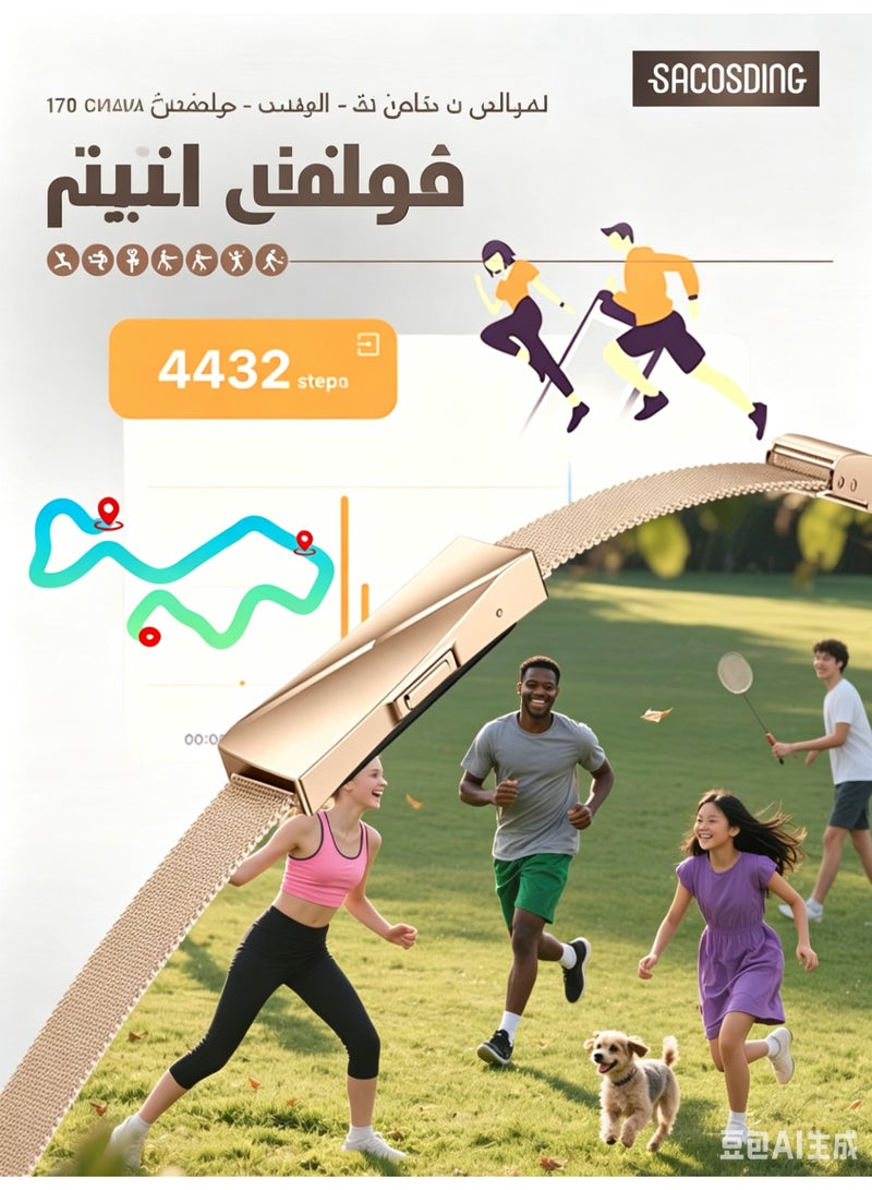 سوار ذكي نسائي من  لتتبع اللياقة البدنية مع معدل ضربات القلب، الأكسجين في الدم، تتبع النوم، عداد الخطوات، مقاومة للماء IP68، وتتبع الدورة الشهرية - Image 3