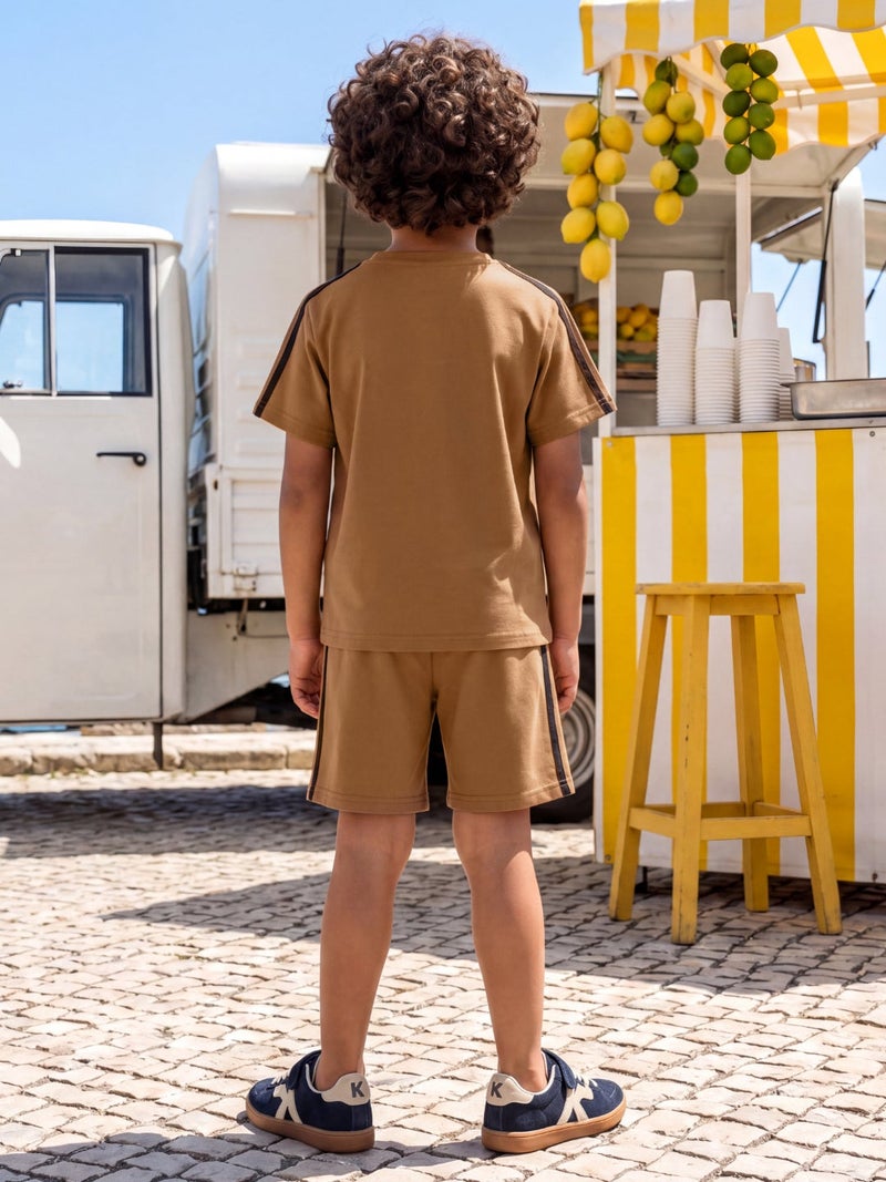 Globus Boys Brown Graphic Print Polyester Casual T-Shirt & Shorts Co-Ord Set - Image 3