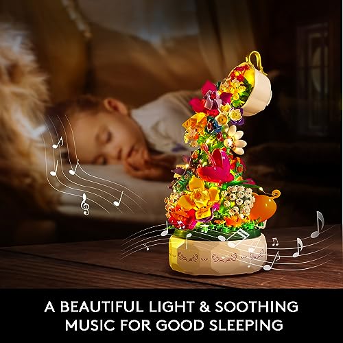 HOGOKIDS Flowers Music Box Building Block Kit with Light- 571PCS Mother's Day Decoration Rotating Music Box Building Blocks Set | Botanical Collection Birthday Gift for Girls Boys Adults Kids Ages 6+ - Image 5