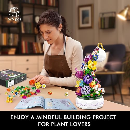 HOGOKIDS Flowers Music Box Building Block Kit with Light- 571PCS Mother's Day Decoration Rotating Music Box Building Blocks Set | Botanical Collection Birthday Gift for Girls Boys Adults Kids Ages 6+ - Image 4
