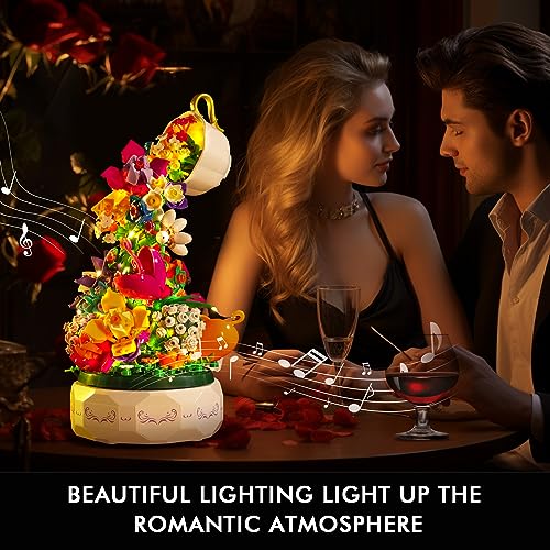HOGOKIDS Flowers Music Box Building Block Kit with Light- 571PCS Mother's Day Decoration Rotating Music Box Building Blocks Set | Botanical Collection Birthday Gift for Girls Boys Adults Kids Ages 6+ - Image 2