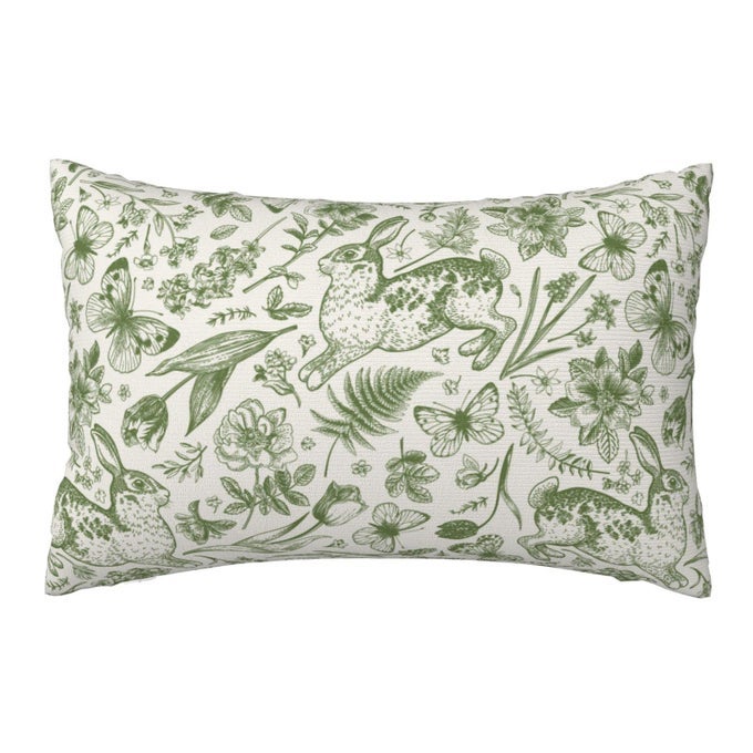 SPRING PILLOW COVERGREEN PILLOW COVERFLORAL PILLOW COVERSCOTTAGE CORE DECORFAIRYCORE ROOM DECORBOTANICAL DECORBUNNY PILLOW COVERLUMBAR PILLOW COVER 12 20 INCHES