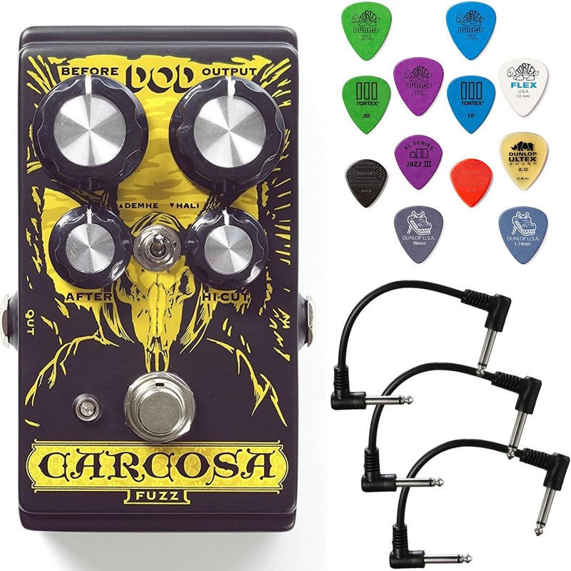 Digitech DOD Carcosa Fuzz Pedal Bundle with 3 Patch Cables and Dunlop Pick Pack