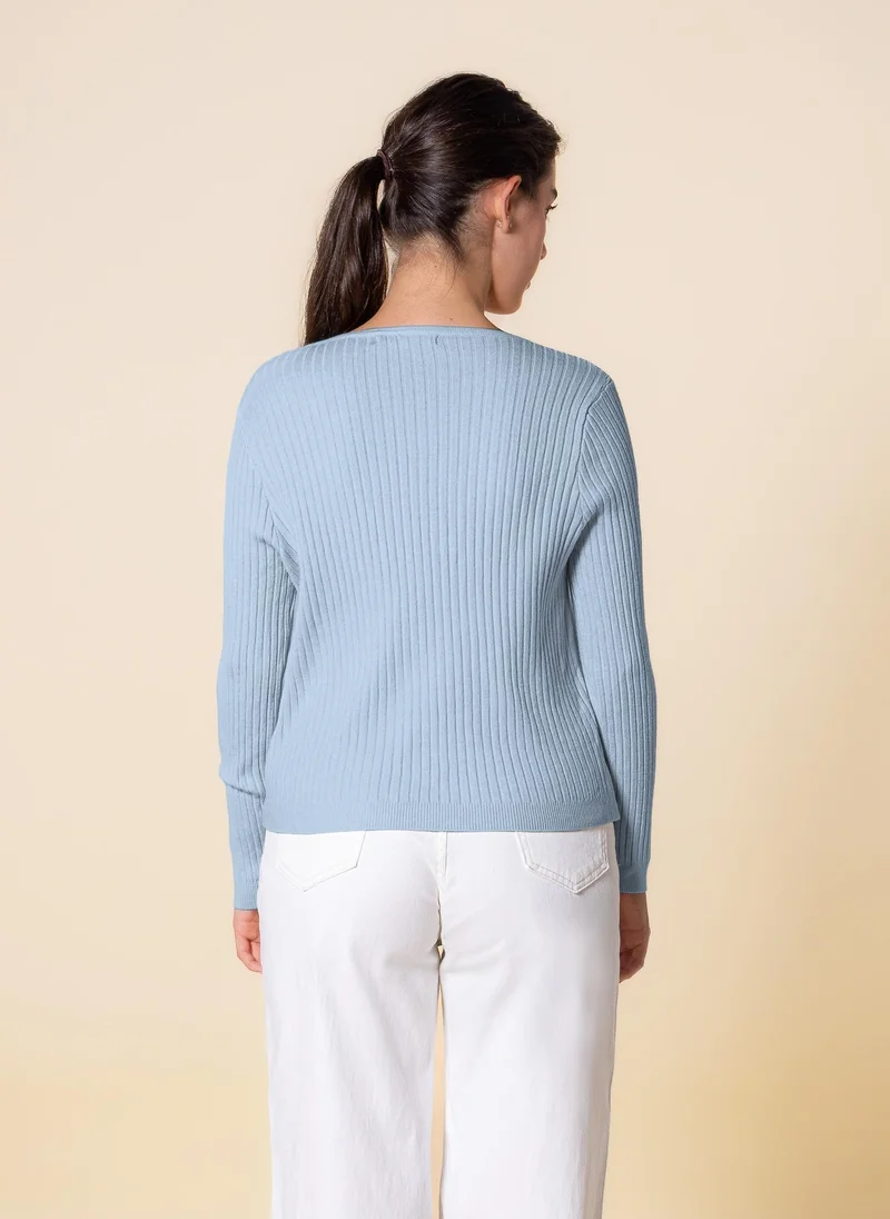 SHAPES DETAILED KNIT LONG SLEEVE TOP