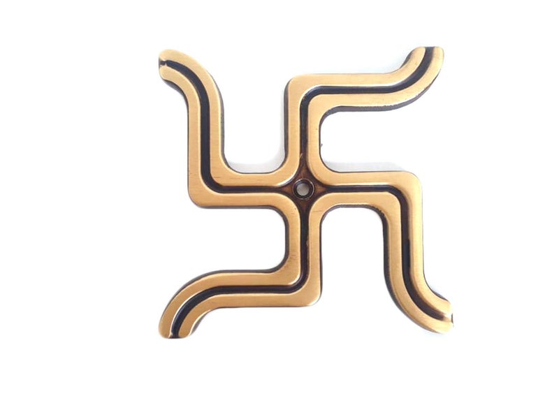 Palermo | Brass Swastik Hanging | Main Door Decoration | Gold | Vintage Theme | 90 x 90 mm | Indoor Use | Brass Craft for Home Entrance - Image 1