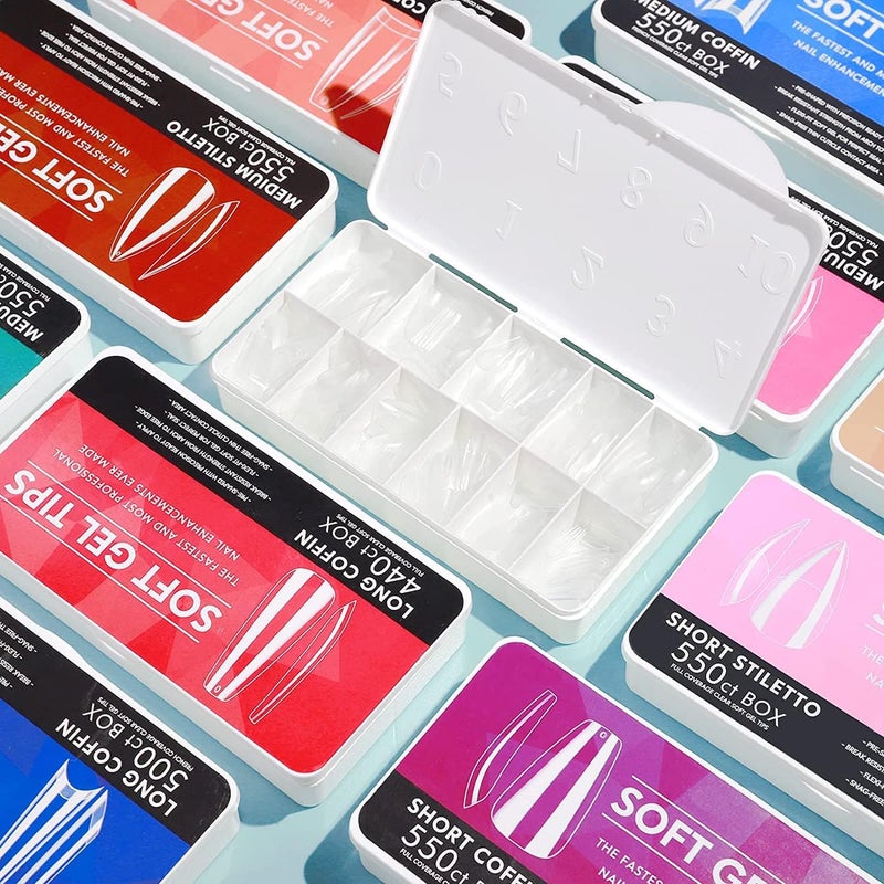 NAILWIND Nail Tips Coffin Soft Gel Nail Tips 550 pcs Medium Coffin Press On Nails 11 Sizes Full Cover Acrylic False Nail Tips for Beginner and Professional Home Salon Diy 01 MEDIUM COFFIN PINK BOX - Image 5