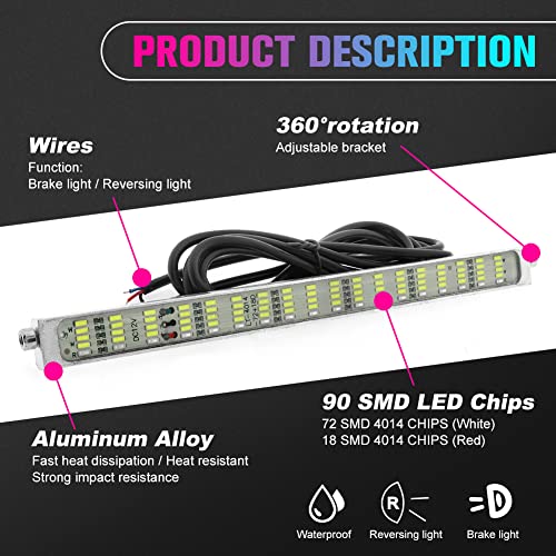 Vooda Double Colors LED License Plate Light Super Bright 90 SMD Chips 2-in-1 Fuction Brake Light Reversing light for Car SUV Truck,Motorcycle,Waterproof,DC12V.1-Pack(White + Red) - Image 2