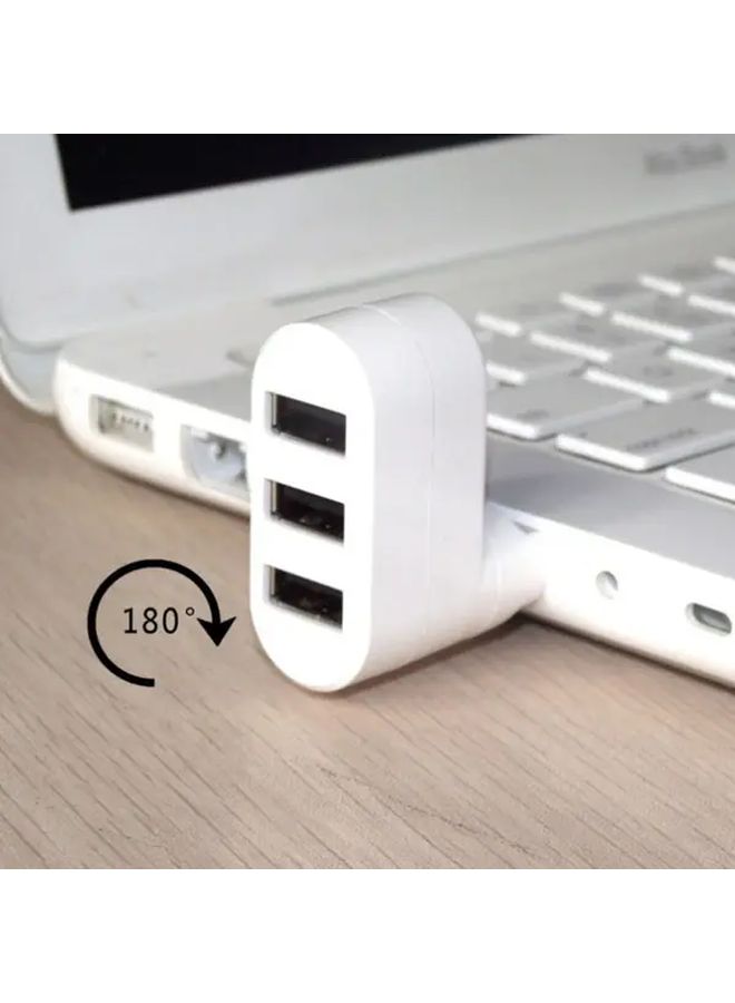 مُحَوِّل USB أبيض 3 منافذ قابل للدوران 180 درجة قابل للتعديل لنقل البيانات عالي السرعة للكمبيوتر المحمول والكمبيوتر الشخصي - Image 3