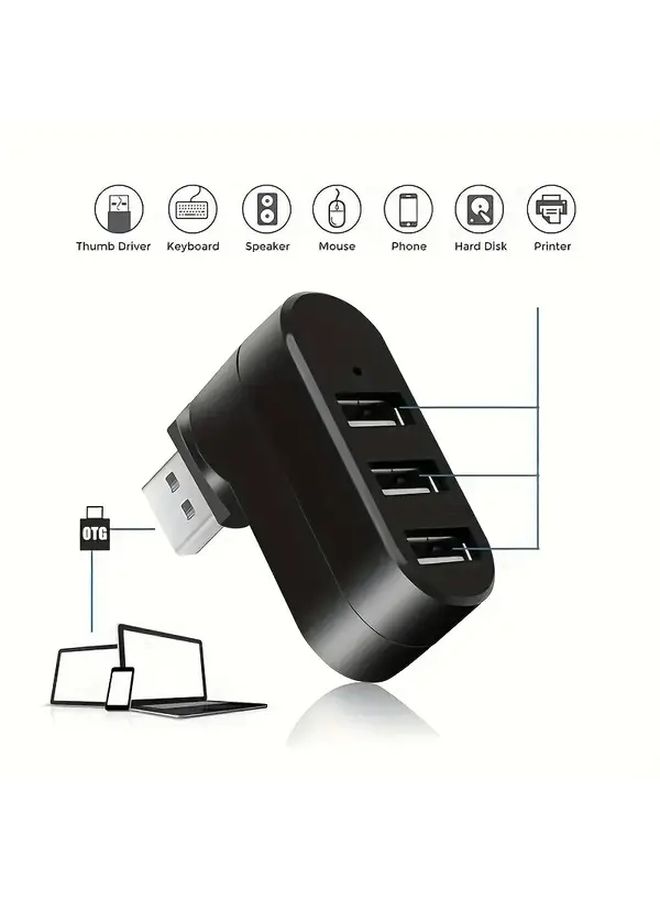 مُحَوِّل USB أبيض 3 منافذ قابل للدوران 180 درجة قابل للتعديل لنقل البيانات عالي السرعة للكمبيوتر المحمول والكمبيوتر الشخصي - Image 2