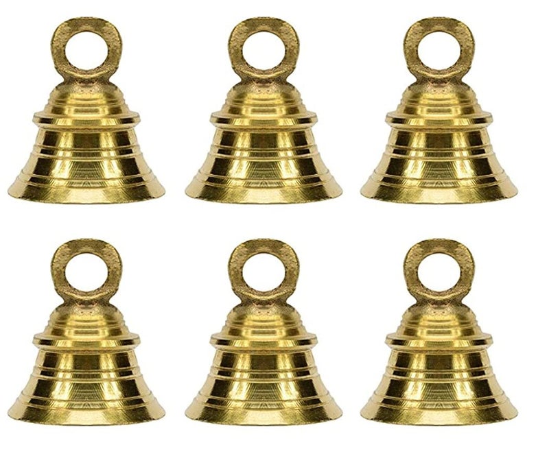 UAPAN Brass Hanging Bell for Home, Temple Decoration with J Hook Medium (2.5 inch, Pack of 6) - Image 1