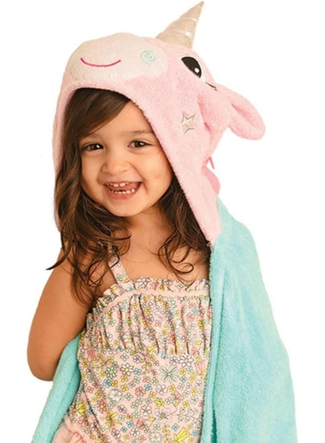 ZOOCCHINI 100 Percent Cotton Kids Hooded Towel, Allie The Unicorn - Image 1