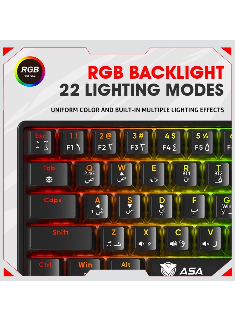 ASA - LIGHTS MINI RGB Mechanical Gaming Keyboard With 63 KEYS - Wireless & Wired - Image 1