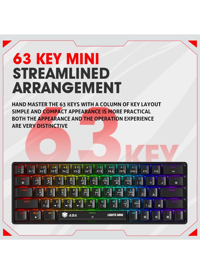 ASA - LIGHTS MINI RGB Mechanical Gaming Keyboard With 63 KEYS - Wireless & Wired - Image 1