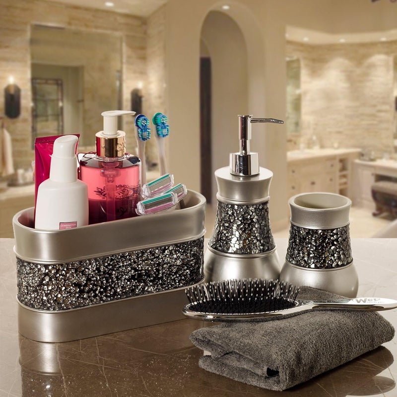 Creative Scents Crackled Glass Bathroom Tumbler Cup - Decorative Silver Crackled Glass Rinse Mug for Water, Best Tumblers for Mouthwash/Rinsing - Image 2
