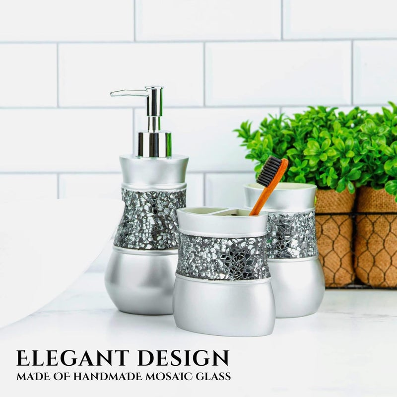 Creative Scents Crackled Glass Bathroom Tumbler Cup - Decorative Silver Crackled Glass Rinse Mug for Water, Best Tumblers for Mouthwash/Rinsing - Image 3