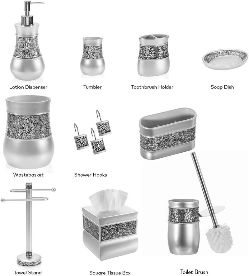 Creative Scents Crackled Glass Bathroom Tumbler Cup - Decorative Silver Crackled Glass Rinse Mug for Water, Best Tumblers for Mouthwash/Rinsing - Image 5