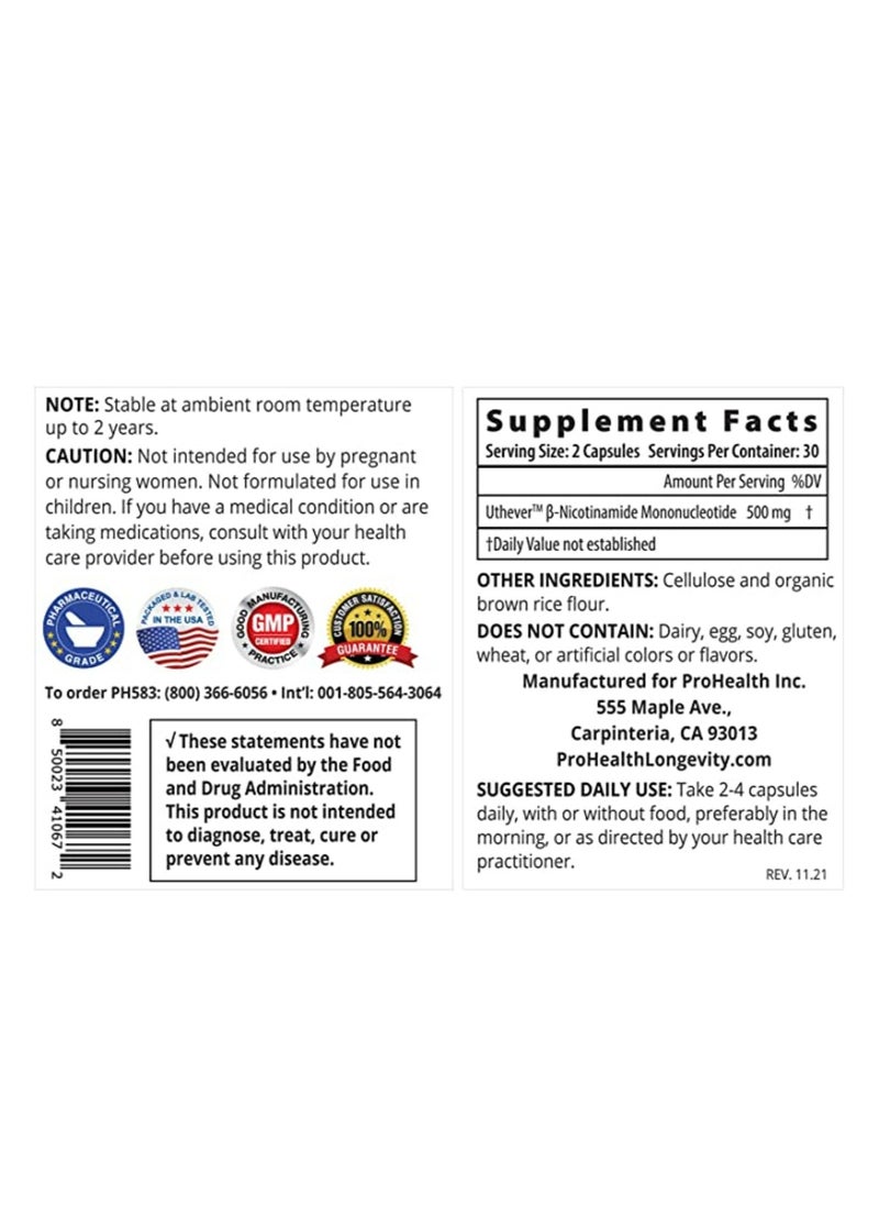 ProHealth - ProHealth NMN Pro 500 Enhanced Absorption (30 Capsules) - Image 1