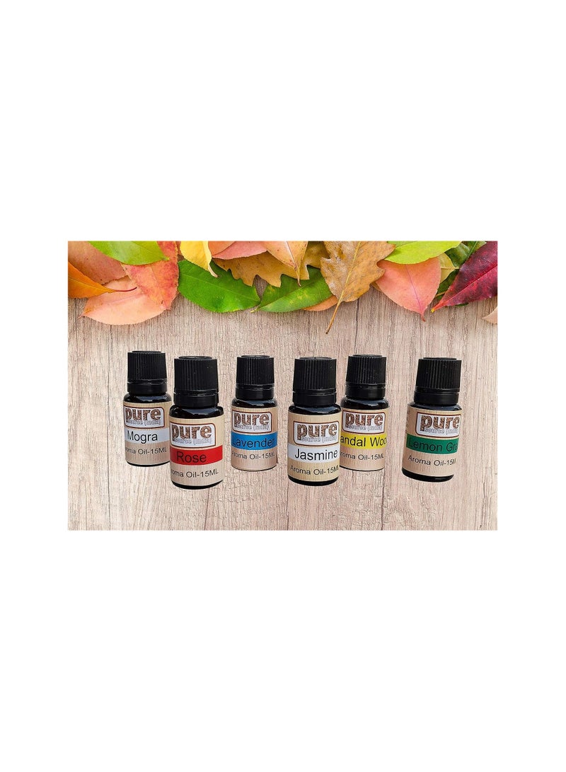 بيور زيت ناشر للروائح العطرية الهندية من بيور سورس، زيت اللافندر، عشب الليمون، الورد، الياسمين، خشب الصندل والموغرا، 15 مل، كل مجموعة متعددة الألوان مكونة من 6 قطع - Image 5