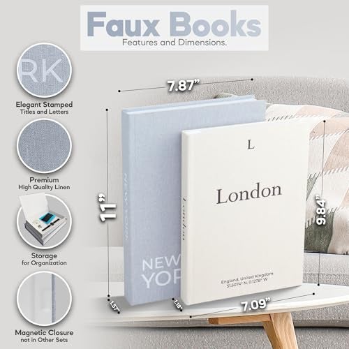 AMINALUX Faux Book Storage Box Set of 2 (Beige/Gray) – Decorative Faux Books with Hidden Storage for Coffee Table Decor, Bookshelf or Mantle – Linen Decorative Boxes – Aesthetic Book Decor for Home - Image 2
