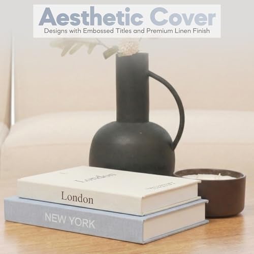 AMINALUX Faux Book Storage Box Set of 2 (Beige/Gray) – Decorative Faux Books with Hidden Storage for Coffee Table Decor, Bookshelf or Mantle – Linen Decorative Boxes – Aesthetic Book Decor for Home - Image 5