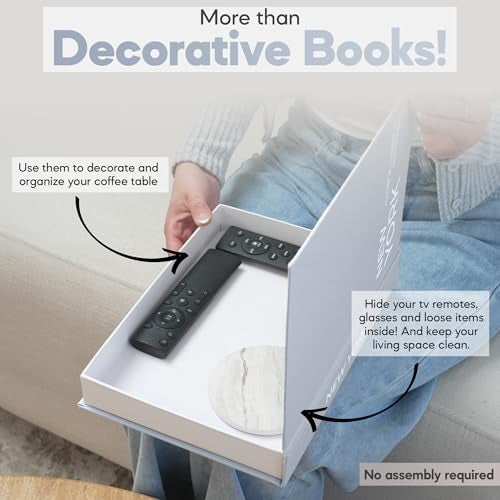 AMINALUX Faux Book Storage Box Set of 2 (Beige/Gray) – Decorative Faux Books with Hidden Storage for Coffee Table Decor, Bookshelf or Mantle – Linen Decorative Boxes – Aesthetic Book Decor for Home - Image 4