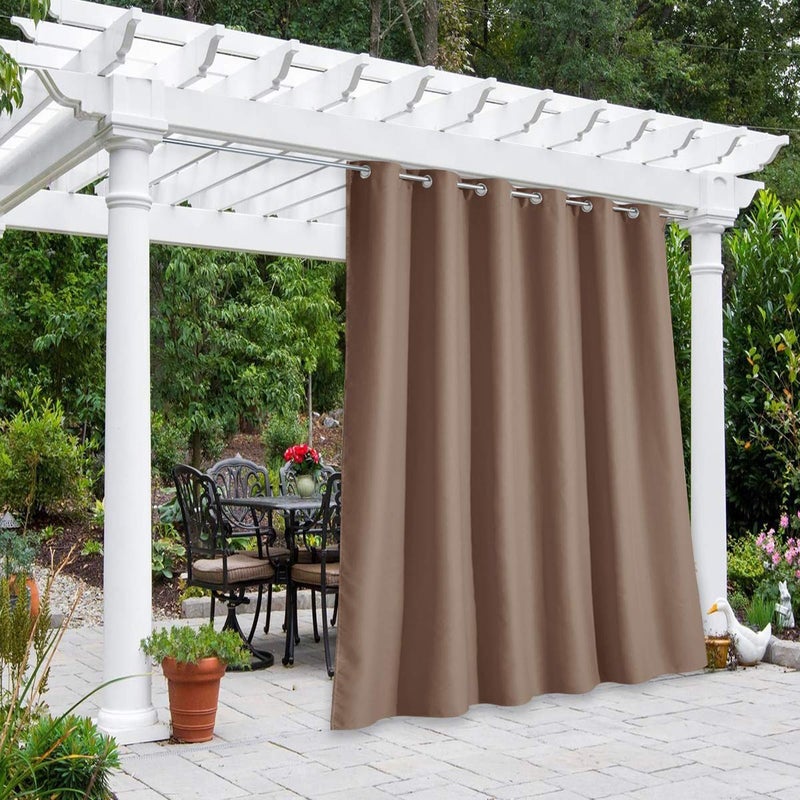 NICETOWN NICETOWN Outdoor Blackout Curtain for Patio Waterproof Rustproof Grommet Blackout Vertical Blind Sunlight Blocking Vertical Drape for Front YardHall Tan 1 Piece 84 Wide 120 Long 