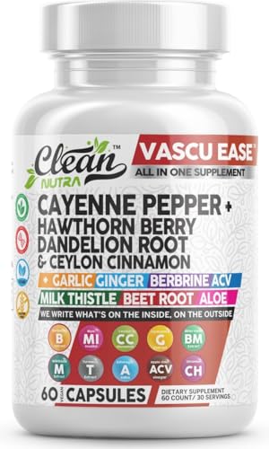 Clean Nutra Cayenne Pepper Capsules Supplement with Hawthorn Berry Dandelion Root Ceylon Cinnamon Garlic Ginger Berberine Apple Cider Vinegar Milk Thistle Beet Root Aloe Vera Pills More