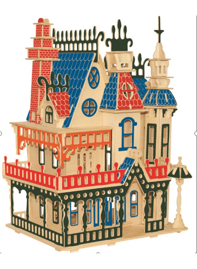 بناء فيلا نموذج ثلاثي الأبعاد لطلاب المدارس الابتدائية - لغز خشبي ثلاثي الأبعاد - لعبة لغز للبالغين - لون: فيلا الأحلام الملونة - Image 1