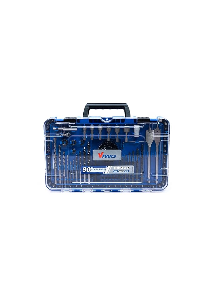 VTOOLS 90 Piece Drill Bit Set With Hss Bits And Storage Case For Metal Wood And Concrete Drilling Vt3103 - Image 1